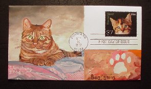 painting of a cat on a USPS First Day Cover